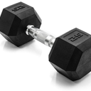 CAP Rubber Coated Dumbbell Weights, Free Weights for Home Gym Strength Training, Anti-Roll Hex Dumbbells with Black, Chrome & Comfort Grip Handles, Singles