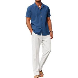 COOFANDY Men 2 Piece Linen Outfit Beach Button Down Shirt Casual Loose Pant Sets (3X-Large)