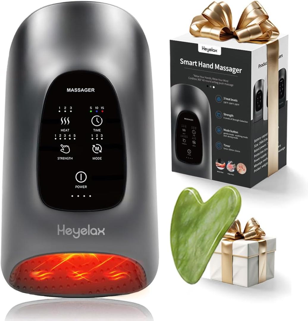 Hand Massager with Heat and Compression for Arthritis and Carpal Tunnel Relief, Finger Wrist Hand Therapy Equipment Pain Relief,Thoughtful Christmas Gifts for Women,Man (Gray)