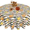 Fall Round Tablecloth 60 Inch Maple Leaf Pumpkin Table Cloth Waterproof Resistant Reusable Autumn Thanksgiving Decorations Table Cover for Kitchen Dinning Holiday Party Decor