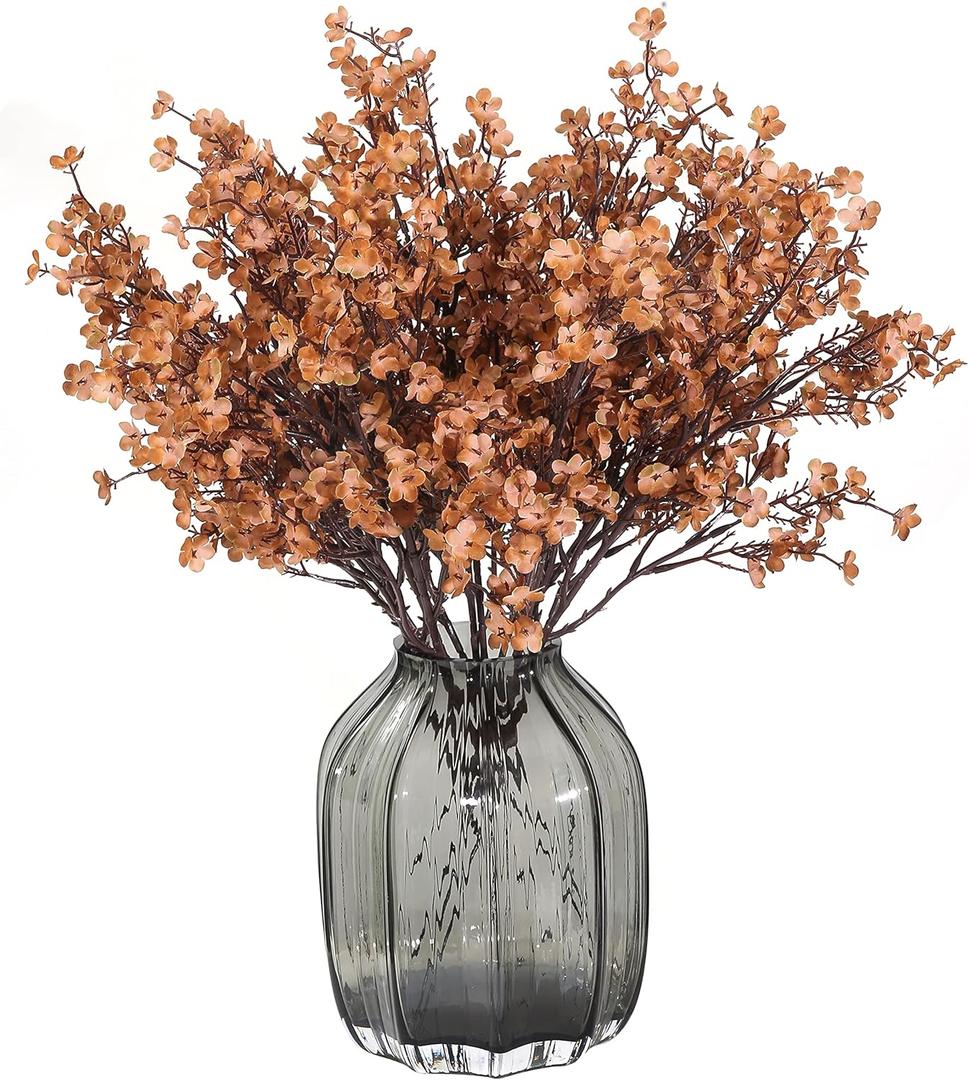 JAKY-Global Babys Breath Silk Artificial Flowers 12 Bundle Fake Plants Fall Decorations for Home Farmhouse Decor Wedding Party Decoration Bouquets DIY Garden (Dark Brown Pink 12pcs)