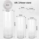 Liotww Extra Large Clear Flower Vase for Floor, Acrylic Cylinder Oversized Big Wide Mouth Plastic Tall Vases for Home or Wedding (D7.8"X24" - D6 X19.8 - D4.8"X15.8" + 3 Holder)