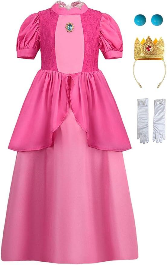 Women Princess Peach Costume Girls Princess Peach Dress With Crown Earrings (Rose(Adult), L)