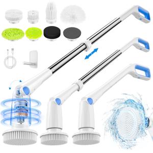 Electric Spin Scrubber,Cordless Shower Cleaning Brush with 7 Replaceable Heads,Detachable Long Handle for Bathroom, Floor, Tile, Kitchen,Ideal Gift for Elders