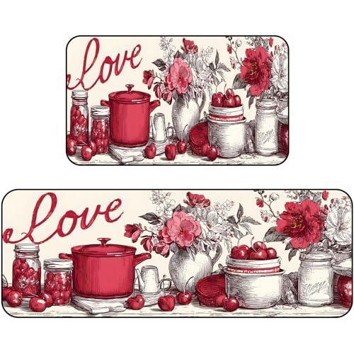 BSFHH Set of 2 Kitchen Rugs - 17"x47"+17"x30" Kitchen Mats for Floor Washable Non Slip Front Door Mat Floor Rug for Home Kitchen Decorations, Sink, Office, Laundry (Kitchen)