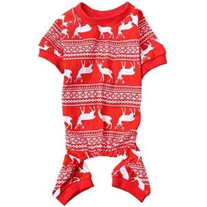 Lanyarco Cotton Christmas Dog Pajamas, Reindeer Costume Xmas Pet Clothes, Soft Christmas Dog PJS, Back 15" Medium Red (Medium(18-26lbs)Back15" Chest18")