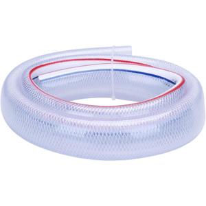 DERPIPE Soft Braided PVC Tubing - 1-1/2" ID x 1-15/16" OD High Pressure Clear Flexible PVC Tube Reinforced Vinyl Hose for Water, Oil with 2pcs Hose Clamps (5Ft)
