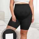 Maternity Shapewear for Under Dresses Over Belly Pregnancy Underwear Mid-Thigh High Waist Shorts Panties for Baby Shower (Black, L)