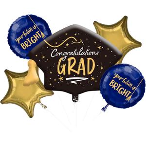 JOJO FLY Navy Blue and Gold Graduation Party Supplies 2025, Congratulations Grad Foil Balloons, Class of 2025 Decorations Navy, Graduation Balloons, Congrats Grad