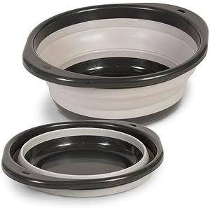 Glad Large Mixing Bowl Collapsible - 5.5L | Foldable Plastic & Rubber Container with Handles for Baking | Dishwasher Safe Kitchen Supplies and RV Essentials Gray