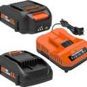 2-Pack 20V 4.0Ah Battery and Charger Combo Replacement for Worx WA3520, WA3525, WA3575, WA3578, WA3669, WA3732, WA3875, WA3881 Compatible with 20 Volt Powershare Power Tools