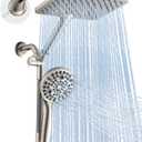 Dual Handheld Shower Head Combo, 2-in-1 Rain Shower Heads System Wide Rainfall Shower Head and 10 Modes High Pressure Hand Held Showerhead with Built-in Power Wash - Brushed Nickel