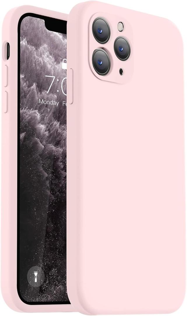 Vooii Compatible with iPhone 11 Pro Max Case, Upgraded Liquid Silicone with [Flat Edges] [Camera Protection] [Soft Anti-Scratch Microfiber Lining] Phone Case for iPhone 11 Pro Max - Chalk Pink