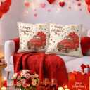 Set of 2 Happy Valentine's Pillow Covers 18x18 Inch Valentines Day Vintage Truck Heart Design Throw Pillow Covers Romantic Farmhouse Bedroom Sofa Valentines Gift for Couple Decor