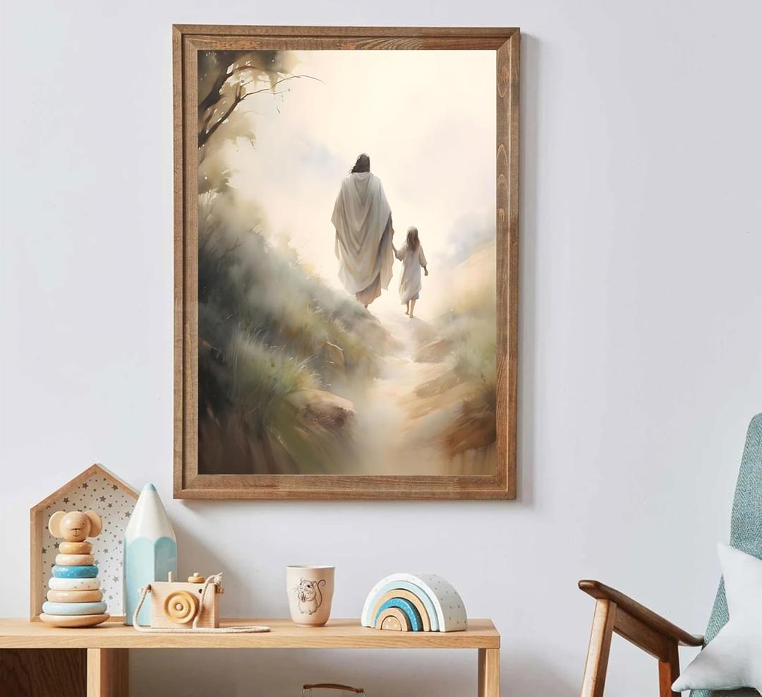 Jesus Wall Art Picture Christian Canvas Poster Prints Follow Me Painting Wall Decor for Living Room Kids Room Bedroom 16x24in Unframed