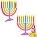 Mini Multicolor Hanukkah Menorah, 5" Inch Children Wooden Chanukah Menorah Set with Removable Wooden Candles, 3" Inch Dreidel, and Gelt Coins (Single)