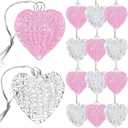 Chengu 12 Pcs Valentine Heart Ornaments Heart Shaped Hanging Decorations Glass Crystal Pink White Decor for Valentine Gift Holiday Anniversary Wedding