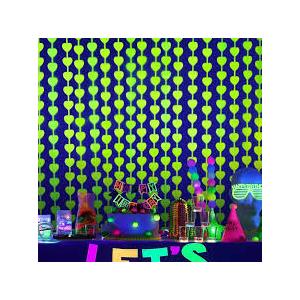Mega-L Glow In The Dark Party Supplies, 2 Pack Neon Heart Party Decorations 3.3 x 6.6 ft Fluorescent Macaron Yellow Tinsel Foil Fringe Curtains, Photo Booth Prop Backdrop Streamer Birthday Party Decor 2 Pcs
