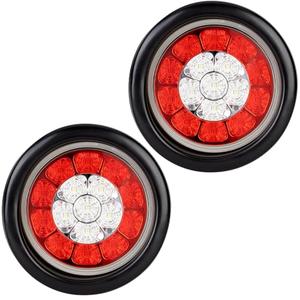 RUNBAITOO 4 Inch Round 16LED Red White LED Trailer Tail Lights - Stop Turn Tail Brake Running Reverse Lights with Flush Mount Rubber Grommets, Waterproof for RV Trailer Trucks (2Pack)