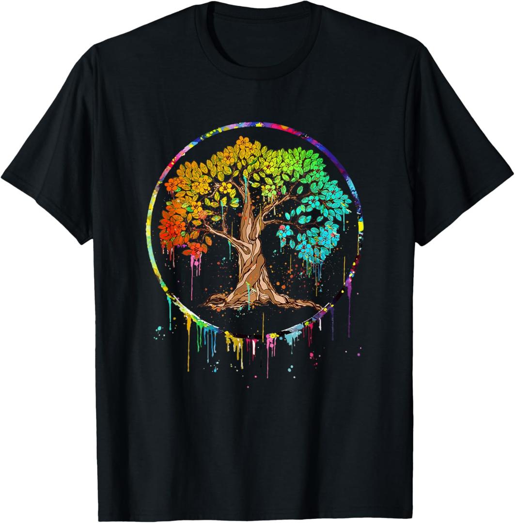 Colorful Tree Life is Really Good Tree Art Watercolor Circle T-Shirt, 2XL