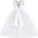 ekidsbridal V-Back Satin Flower Girl Dress Toddler Communion Gown Formal Dresses 219 (White) Size 6
