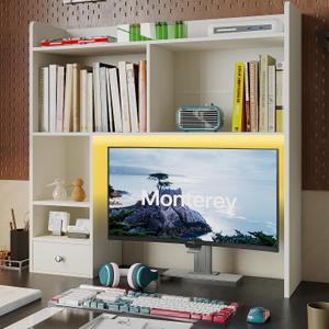 ChooChoo Desktop Bookshelf with Lights and 5 Shelves and 1 Drawer | 36.4" Tall Countertop Desk Hutch, Computer Desk, Desk Shelf Organizer, Dorm Office Home, White