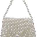 White Beaded Pearl Handbag Coin Purse Acrylic Beaded Handbag Mini Wrislet Clutch Elegant Evening Bag for Party Wedding