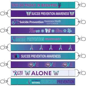 2 x Ecally 100 Pcs Suicide Prevention Awareness Lanyard Keychains Gifts Bulk Purple Teal Ribbon Inspirational Keychains Prevention Awareness Inspirational Supplies