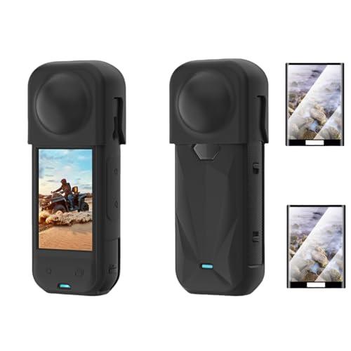 Silicone Protective case Suitable for Insta360 X5,All-Round Protective case with Lens Cover,2 Pieces Composite Screen Protector,Suitable for Insta360 X5 Accessories (Black)