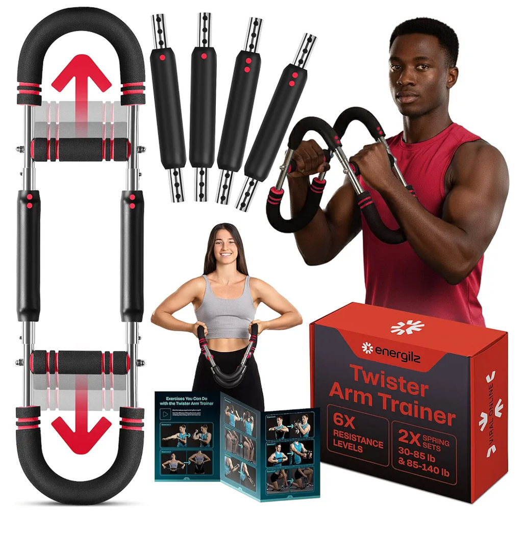 Twister Arm Trainer | Chest Workout Equipment Also for Biceps, Shoulders, Forearms, Back, Legs; Arm Chest Trainer for Men, Women, Beginners, Pros | 2 Spring Sets, 6 Resistance Levels