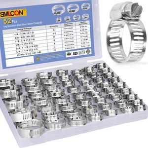 52 PCS Hose Clamp Assortment Kit - 304 Stainless Steel Worm Gear Hose Clamps Adjustable 1/4''- 1-1/2'' (6-38mm) Metal Fuel Line Clamp for Plumbing, Automotive And Mechanical Applications