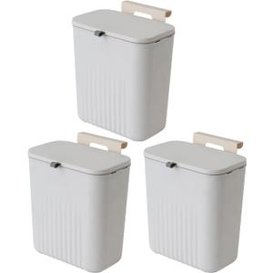 Sooyee 3 Pack 12L/3.2 Gal Kitchen Compost Bin for Countertop or Under Sink, Hanging Small Trash Can with Lid for Cupboard/Bathroom/Bedroom/Office/Camping,Compost Bucket White