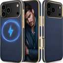 LOHASIC Magnetic Case for iPhone 17 Pro, 6.3 inch Luxury Leather Classic Business Cover with Soft Microfiber Lining Shockproof Cases Compatible with MagSafe, Navy Blue