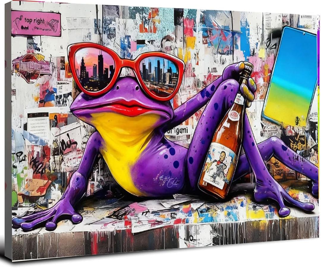 16x24 Graffiti Purple Frog with Sunglasses Wall Art Canvas Poster Picture