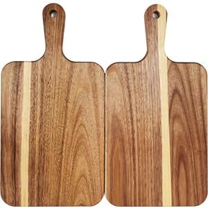 ZeQi 2 Pack Small Acacia Wood Cutting Board with Handle 13.7''X7'', Chopping Board, Charcuterie Board, Serving Board for Cheese, Bread, Meat, Vegetables & Fruits (2 Pack Rectangular)