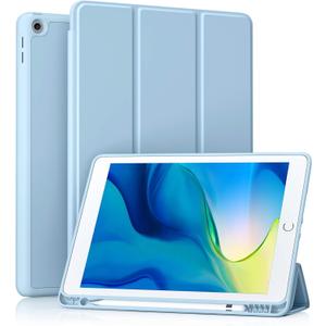 Akkerds Case Compatible with iPad 10.2 Inch 2021/2020/2019, for iPad 9th/8th/7th Generation Case with Pencil Holder, Protective with Soft TPU Back, Auto Sleep/Wake Cover, Sky Blue