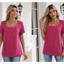 Womens Summer Tops Short Sleeve Asymmetrical Neck T Shirts with Buttons, Size Small