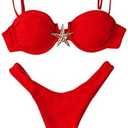 OYOANGLE Women's Bikini Set Starfish Ruched High Cut Thong Solid 2 Piece Beachwear, Large