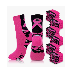 Haysandy 24 Pairs Breast Cancer Awareness Socks Bulk Soft Pink Ribbon Football Socks for Women Softball Volleyball Sport
