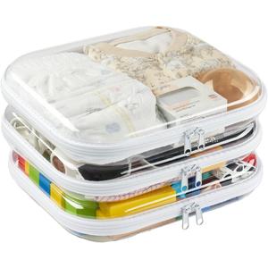 3-Pack Large Clear Hard Shell Zipper Case, Diaper Bag Organizer Pouches, Pencil Case & Makeup Bag, Travel Essentials and Toy Organizer (3L)