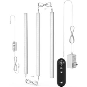 Remote Control Under Cabinet Led Light Plug in, Dimmable Daylight White 4500K, 3 Pack 12 inch Linkable Under Counter Lights for Kitchen Upgrade ETL Listed Plug 24V, UNO-LK 4500K