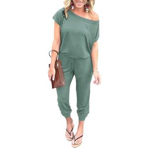PRETTYGARDEN Jumpsuits for Women 2025 Summer Dressy Off Shoulder Romper Spring Vacation Travel Lounge Outfits Clothes (Medium, Light Green)
