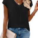 Zeagoo Womens Tops Short Sleeve V Neck Shirts Summer Dressy Casual Business Clothes Work Blouses Fashion Clothing Outfits (Small, A01 Black)