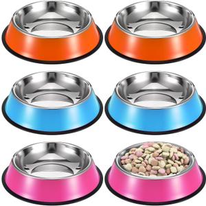 6 Pack Stainless Steel Dog Bowls, Non-Slip Stackable Dog Food and Water Bowls Set with Removable Rubber Base for Dogs Cats