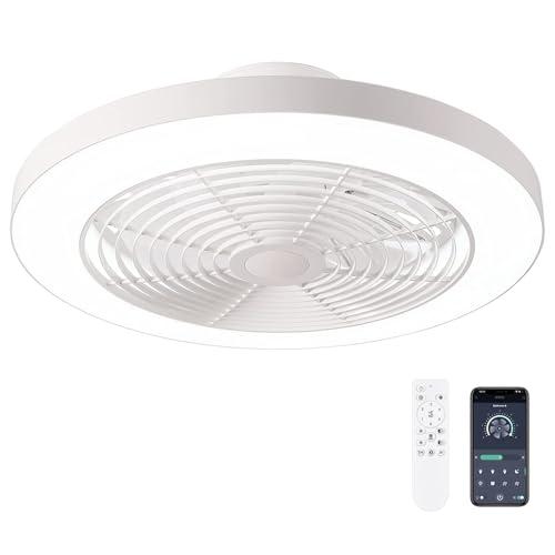 Orison Ceiling Fans with Lights, Low Profile Ceiling Fan with Lights and Remote, 6 Wind Speeds Smart Flush Mount Ceiling Fan for Bedroom, Kids Room and Living Room 19.7" (White)