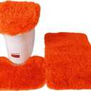 Soft Bathroom Carpet 3 Piece Bathroom Rugs and Mats Set Bath Mats Set with U-Shaped Toilet Floor Mat Rugs andToilet Lid Cover Mat (Orange)