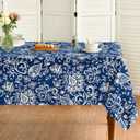 Horaldaily Paisley Tablecloth 52x70 Inch Rectangular, Seasonal Blue Floral Washable Seasonal Table Cover for Party Picnic Dinner Decor