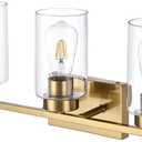 3-Light Bathroom Vanity Light, Modern Brushed Gold Wall Lights with Clear Glass Shades, Bathroom Wall Sconce Lamp for Mirror Living Room Bedroom Hallway, 10" X 17.8" X 5.9"
