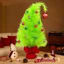 2Ft Christmas Tree Decorations, Mini Tabletop Christmas Tree with Red Thread Balls Lime Green Christmas Decorations for Centerpiece Tabletop Home Office Decor