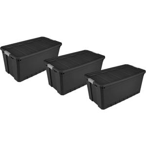 For Sterilite 50 Gallon Stacker Tote Plastic Storage Bins, Lidded, Stackable, 3-Pack, Black, 2 New Bins, And 4 Damaged Bins